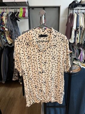 All Saints Cream Short-Sleeve Button-Down Shirt